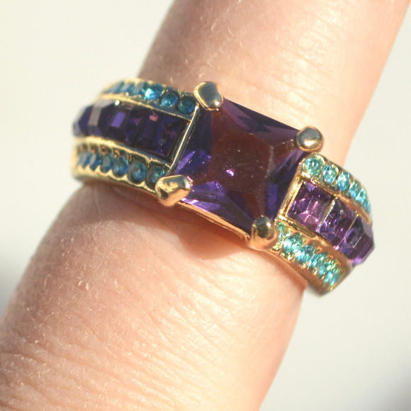 Purple Amethyst 18kt Yellow Gold Size 8 Ring Blue - Picture 6 of 8